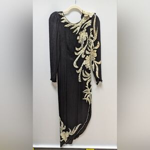 Alyce Designs Black/Beige Sequin Asymmetrical Dress